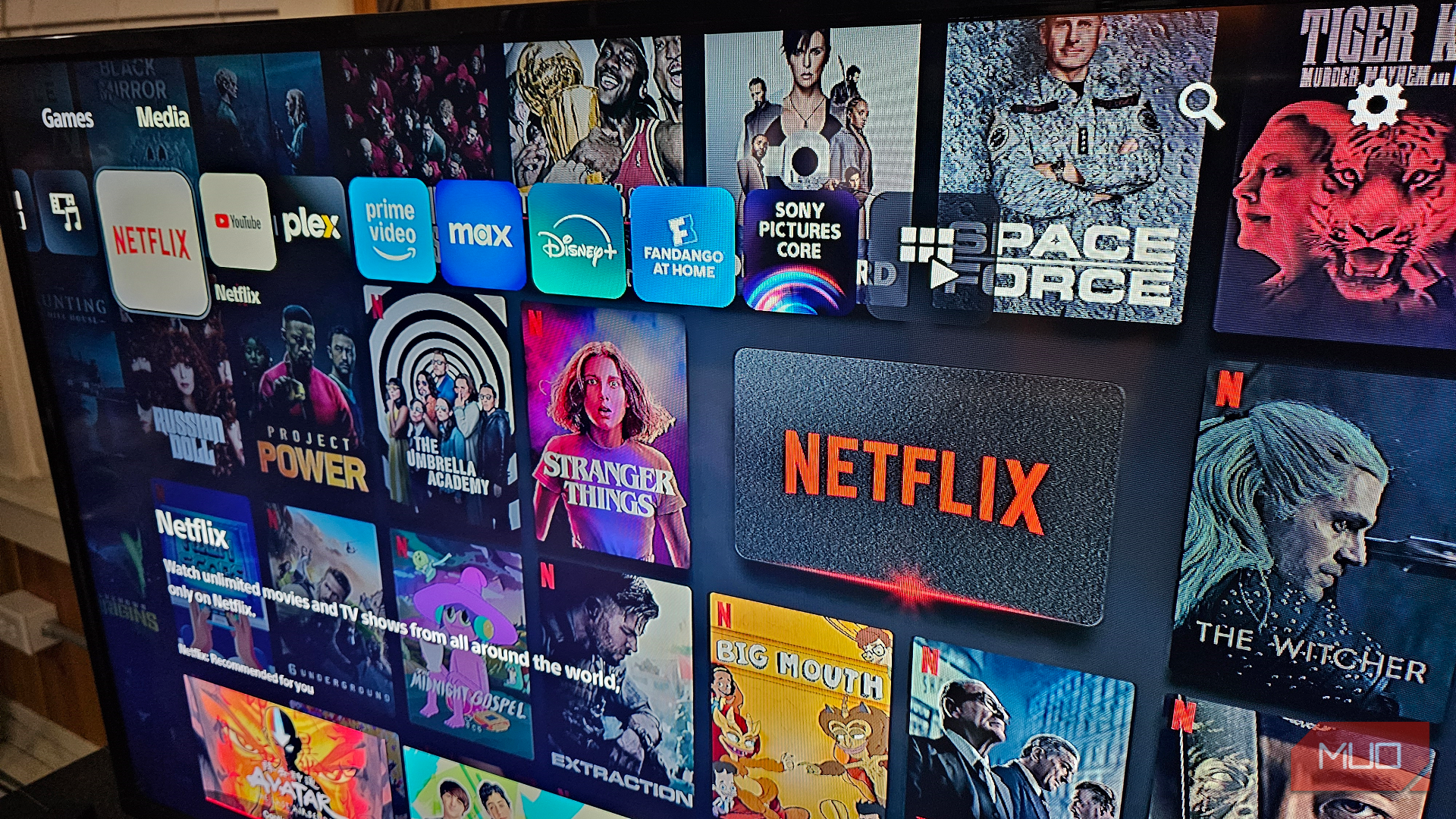 A series of streaming service apps in a row, on the PlayStation 5 Media tab