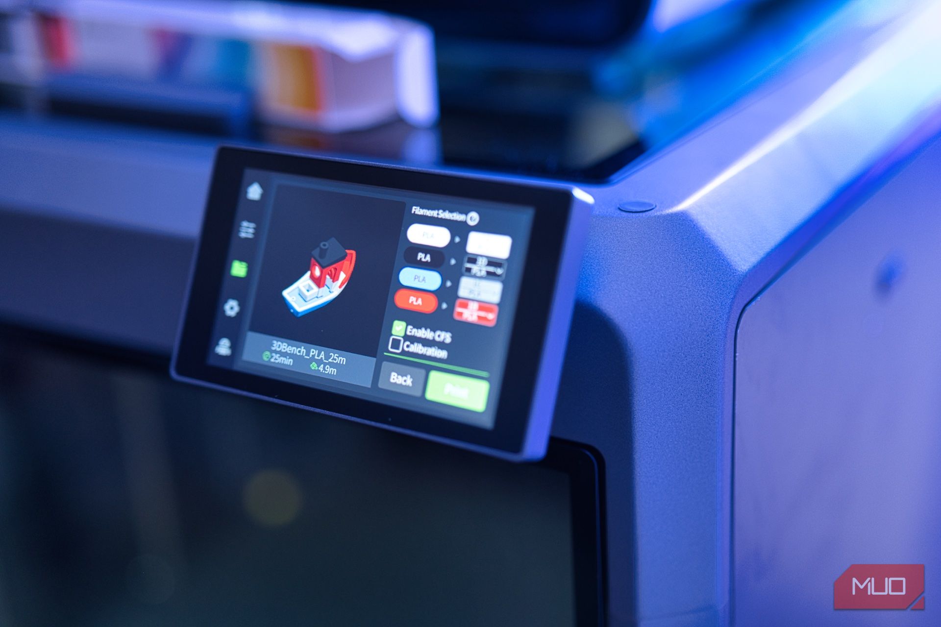 Creality K2 Plus with CFS Review - screen showing filament picker