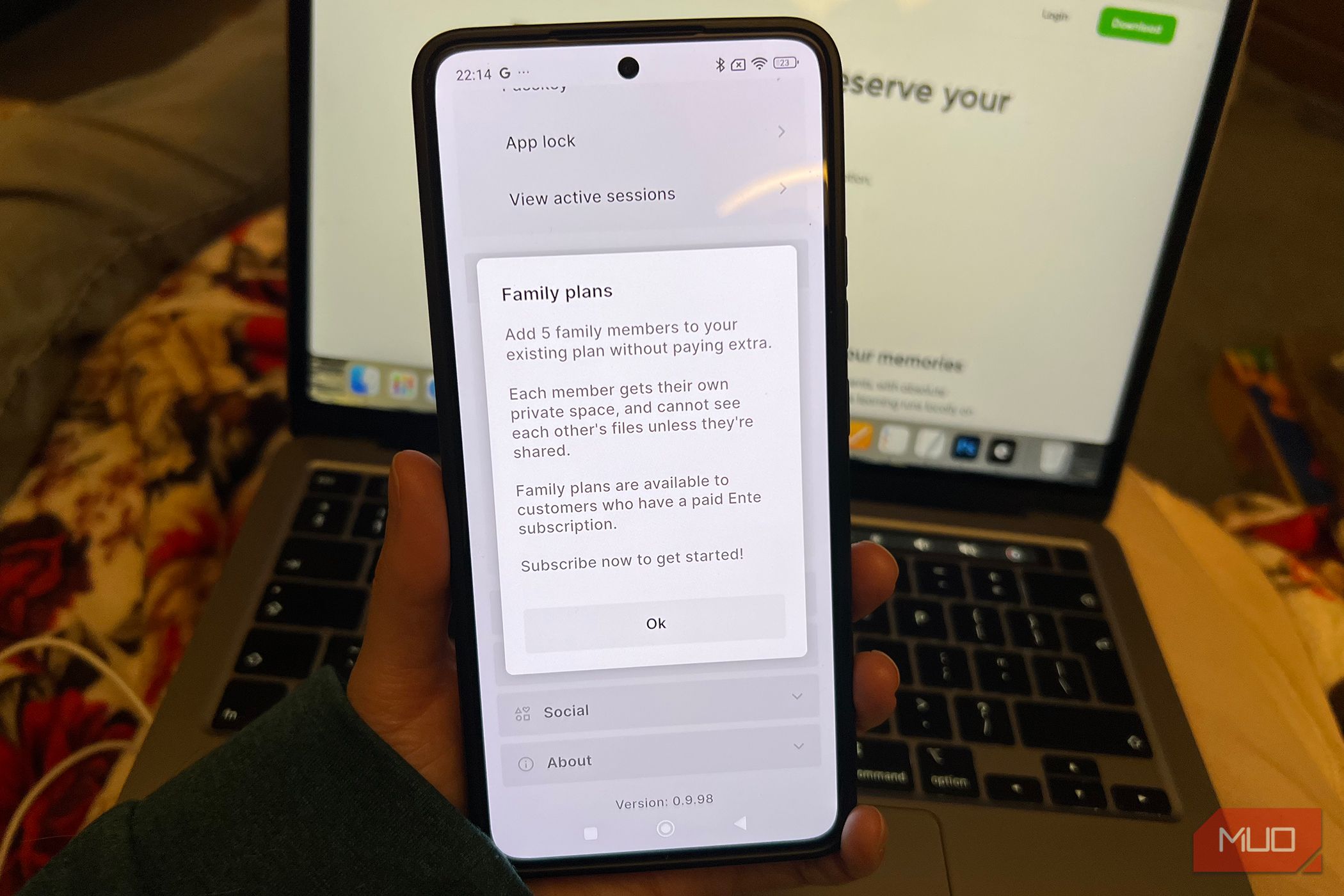 Ente Photos Family Plan Blurb on Mobile