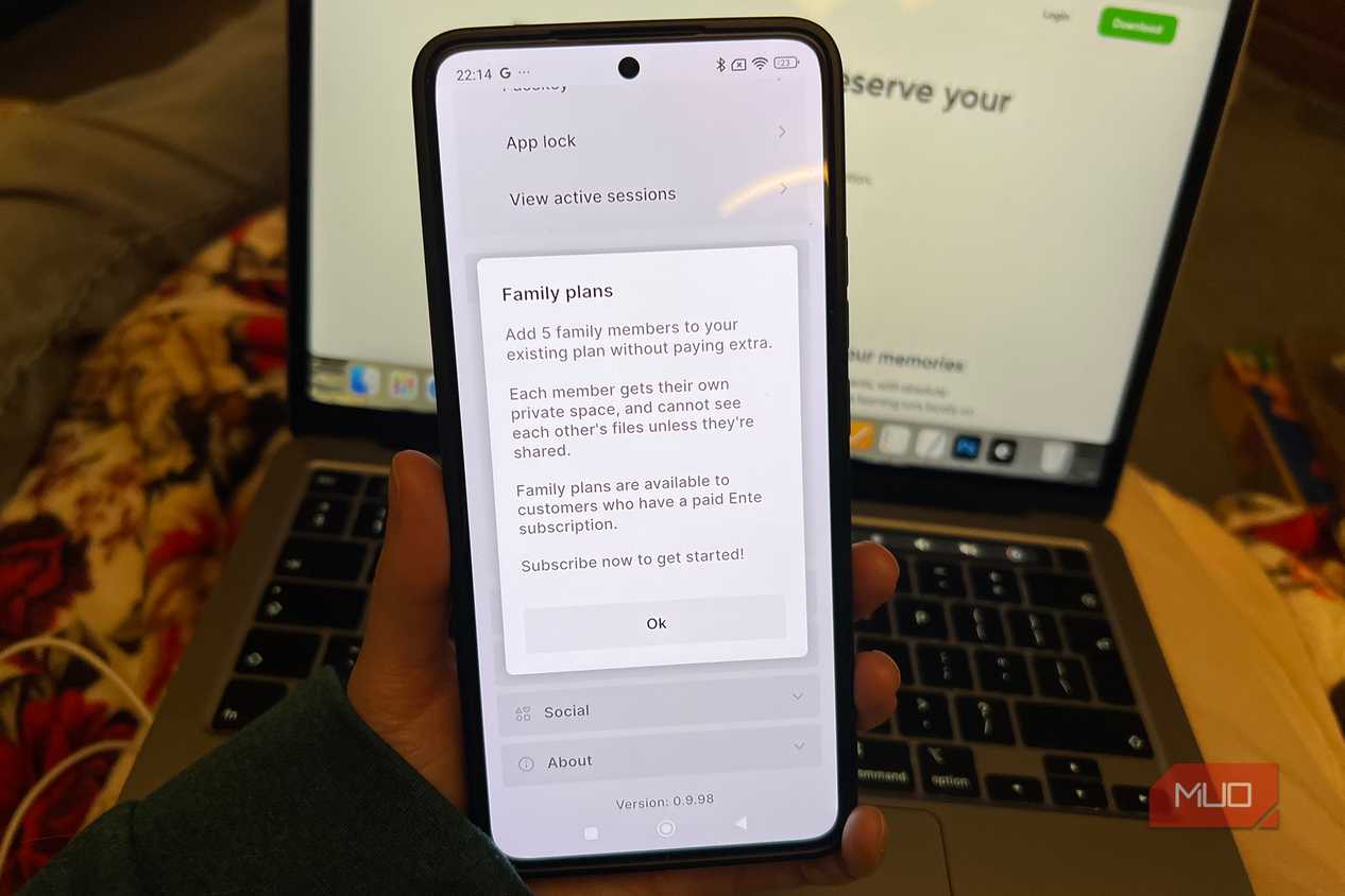 Ente Photos Family Plan Blurb on Mobile