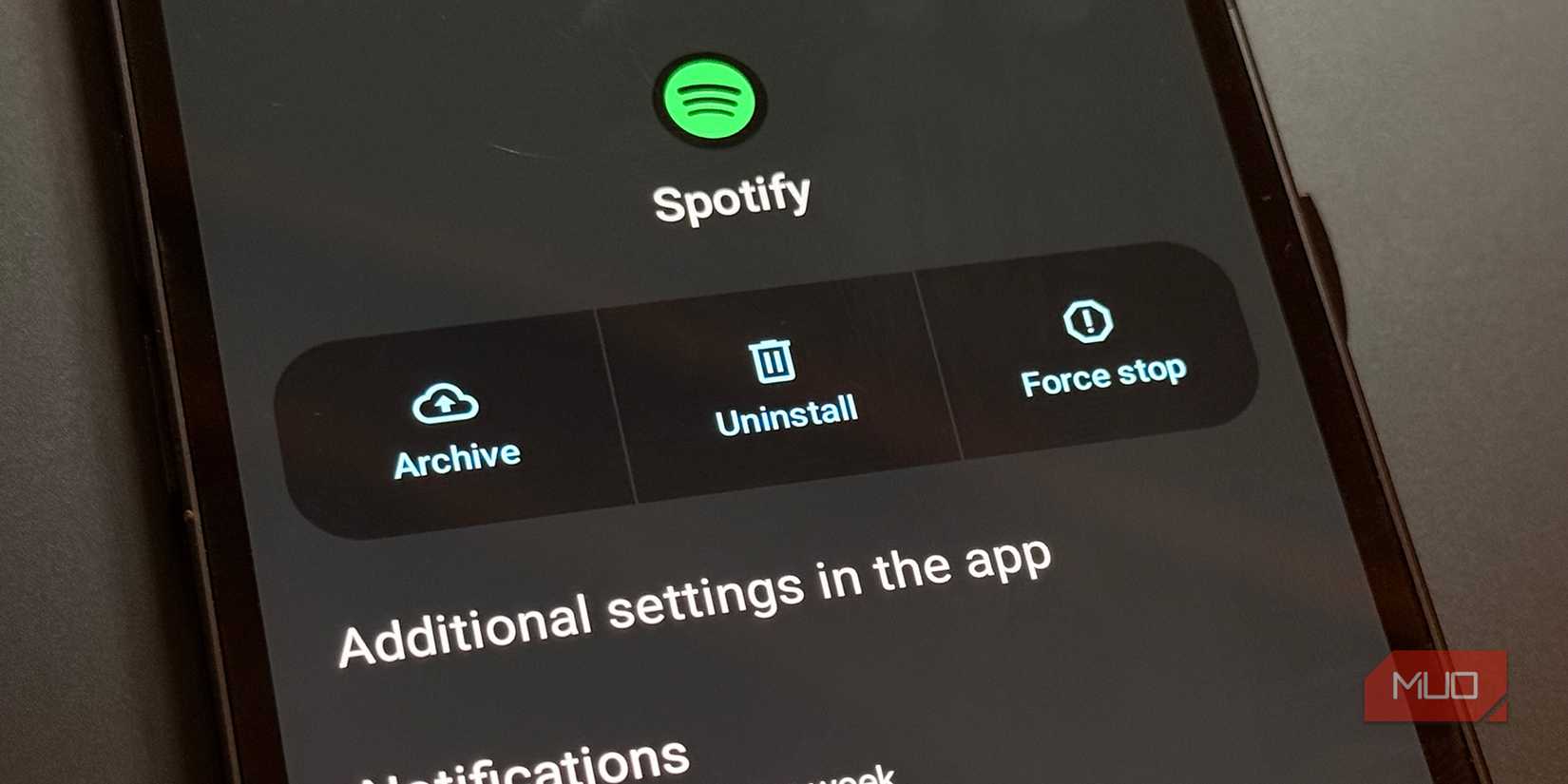 Force Stop option on Android app settings