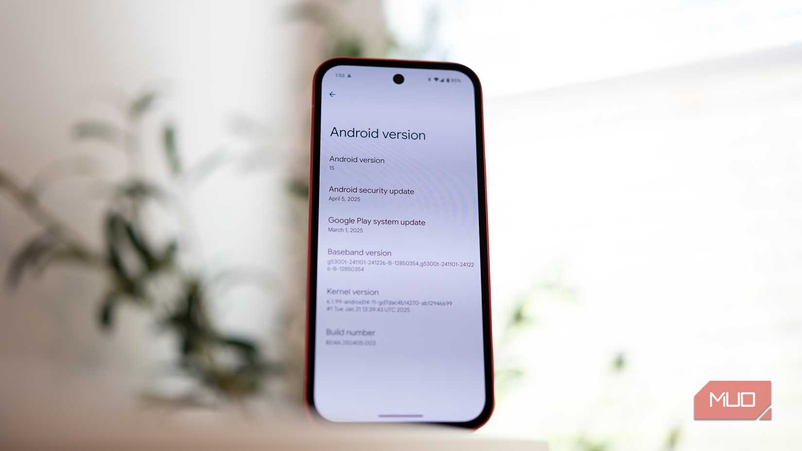 Android version settings menu on the Google Pixel 9a