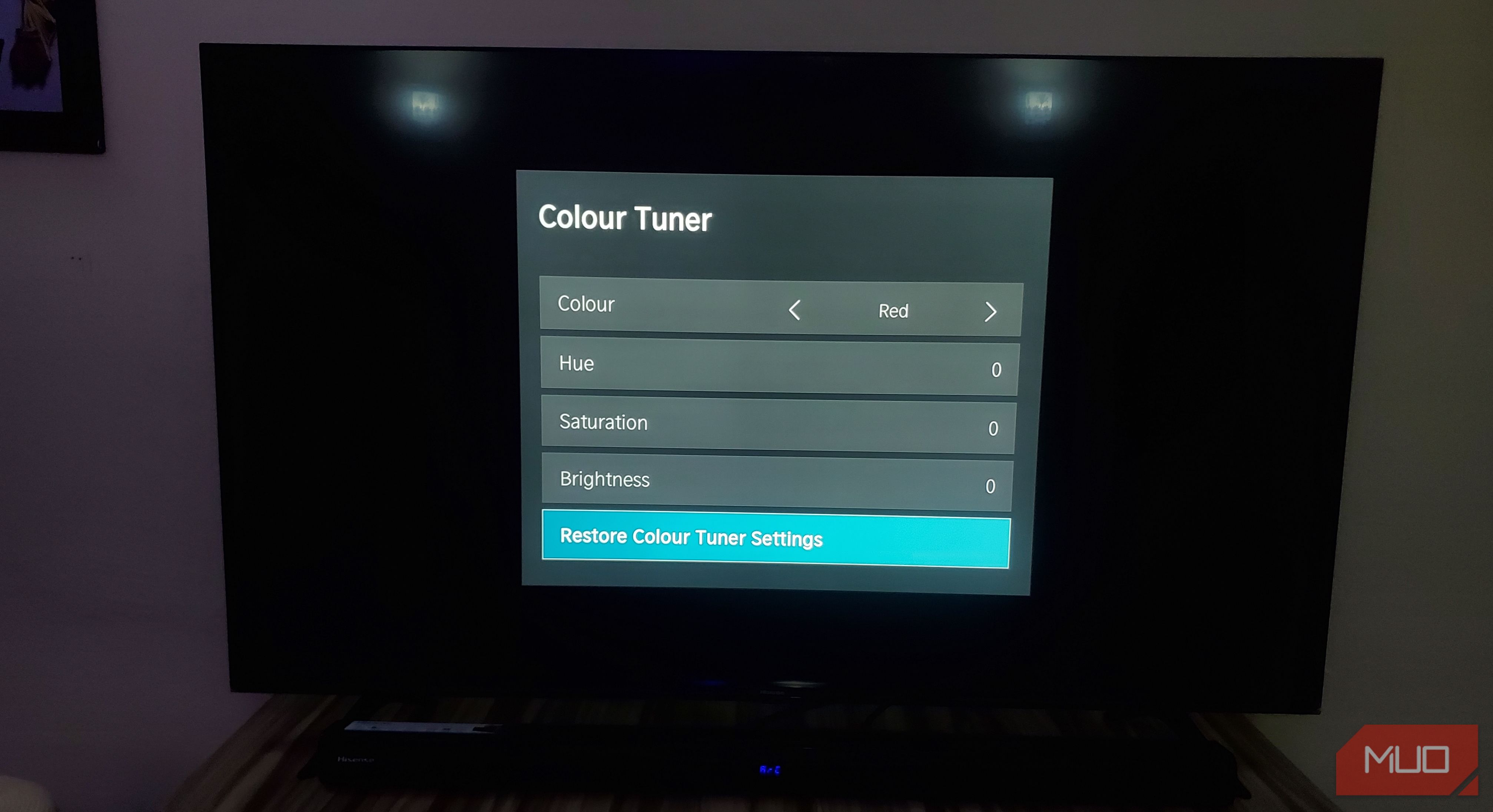 Color tuner settings on a Hisense smart TV.