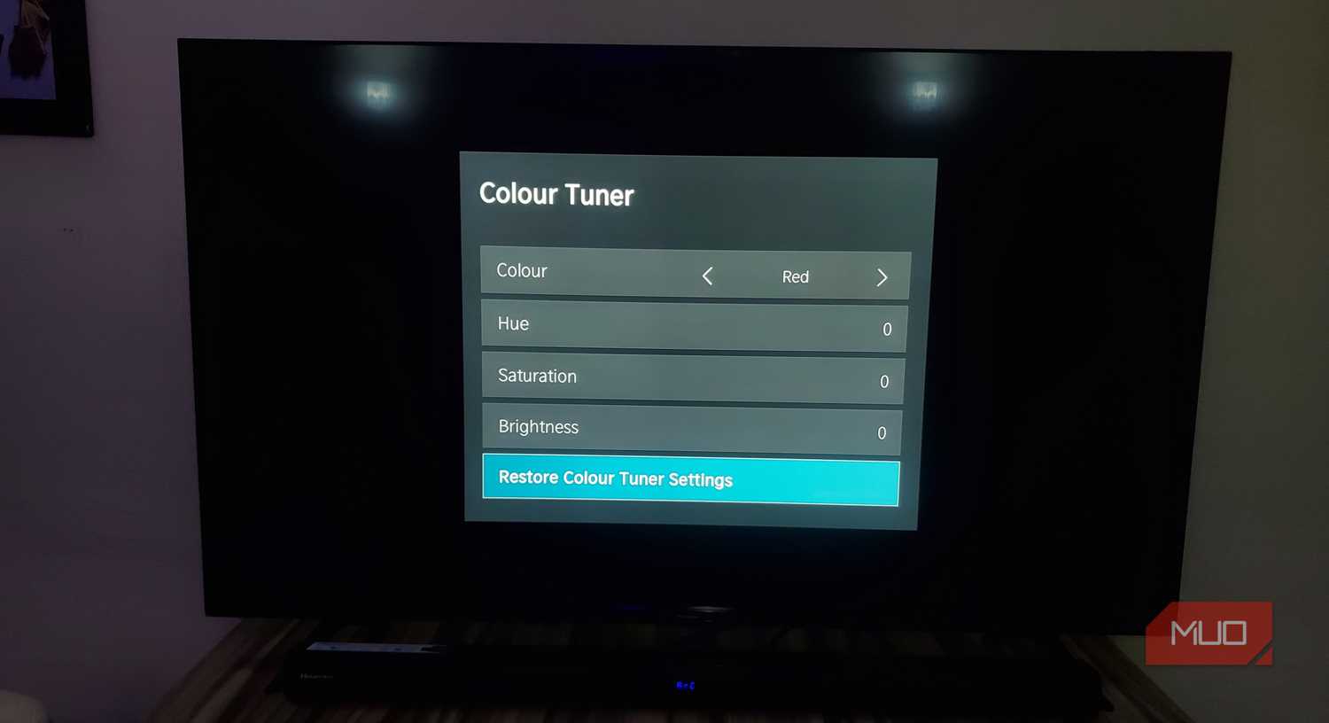 Color tuner settings on a Hisense smart TV.