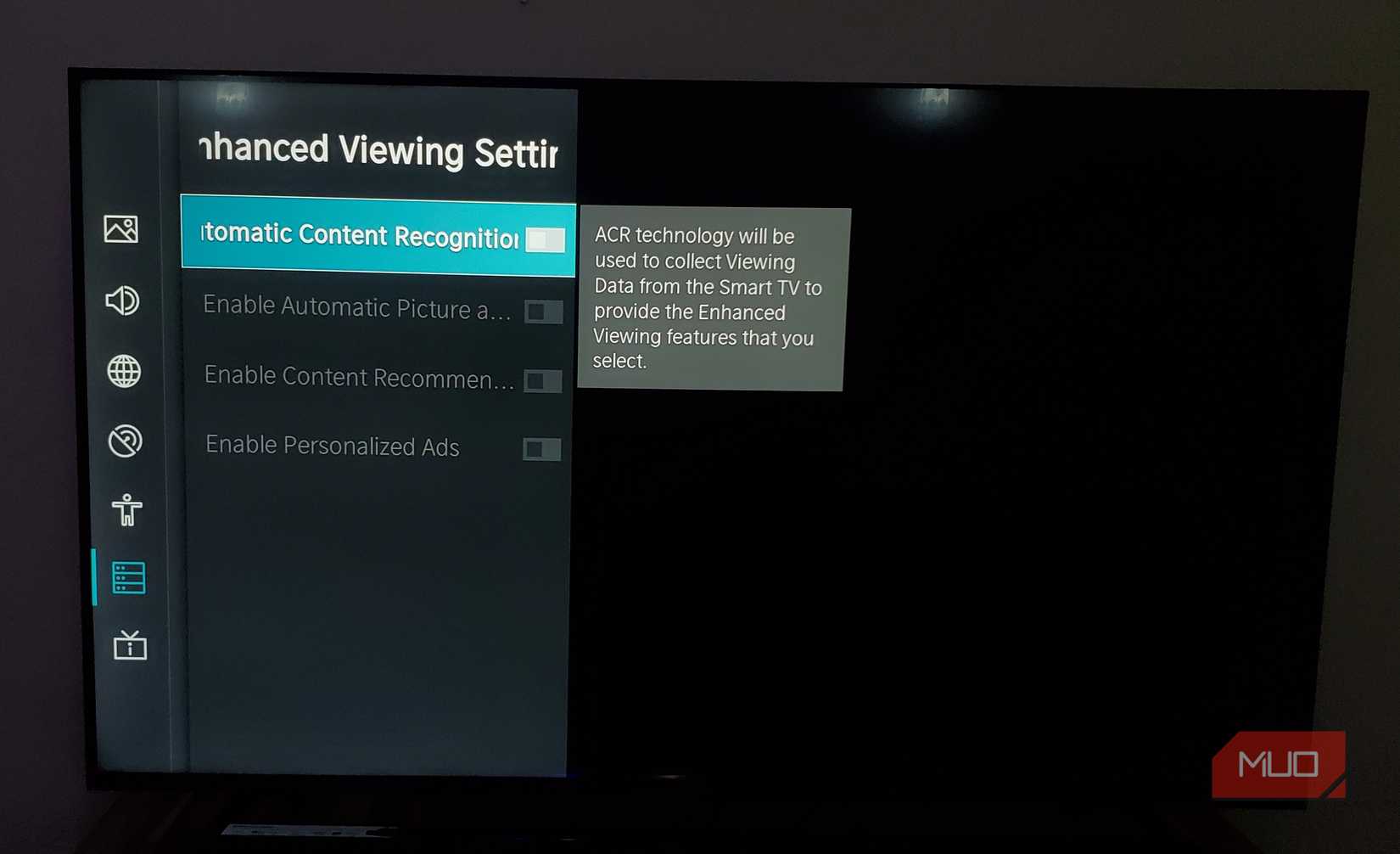 Turning off Automatic Content Recognition on Hisense smart TV.