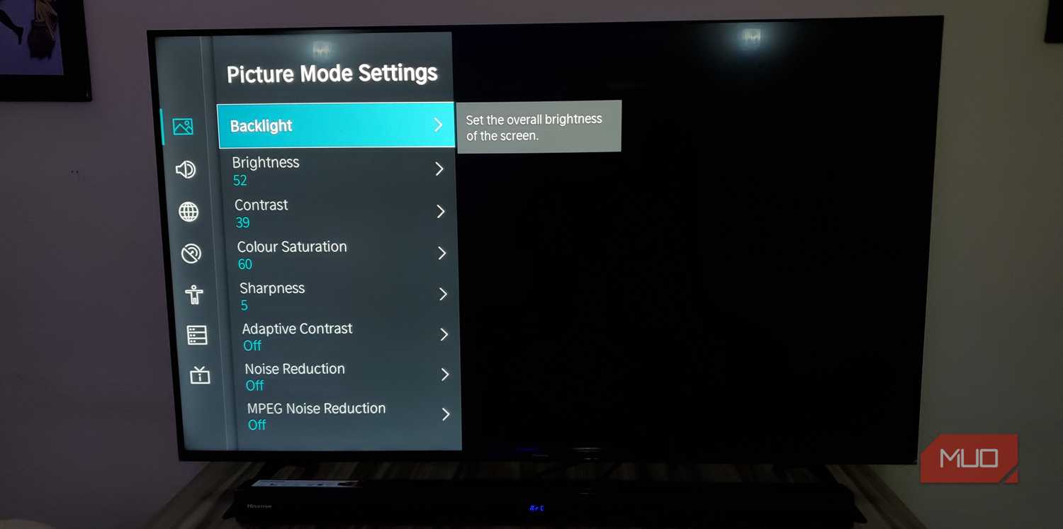 Adjusting picture mode settings on Hisense smart TV.