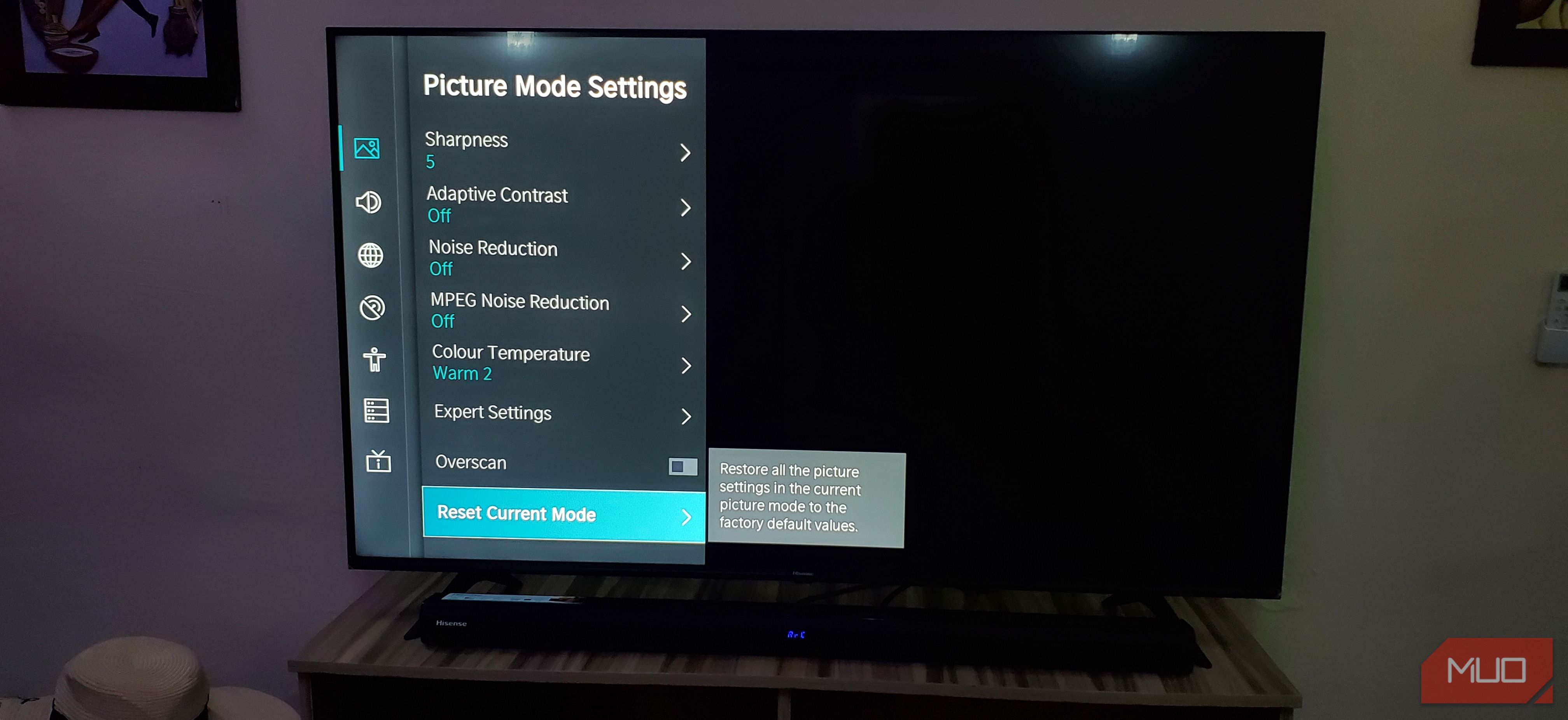 More picture mode settings on Hisense smart TV.
