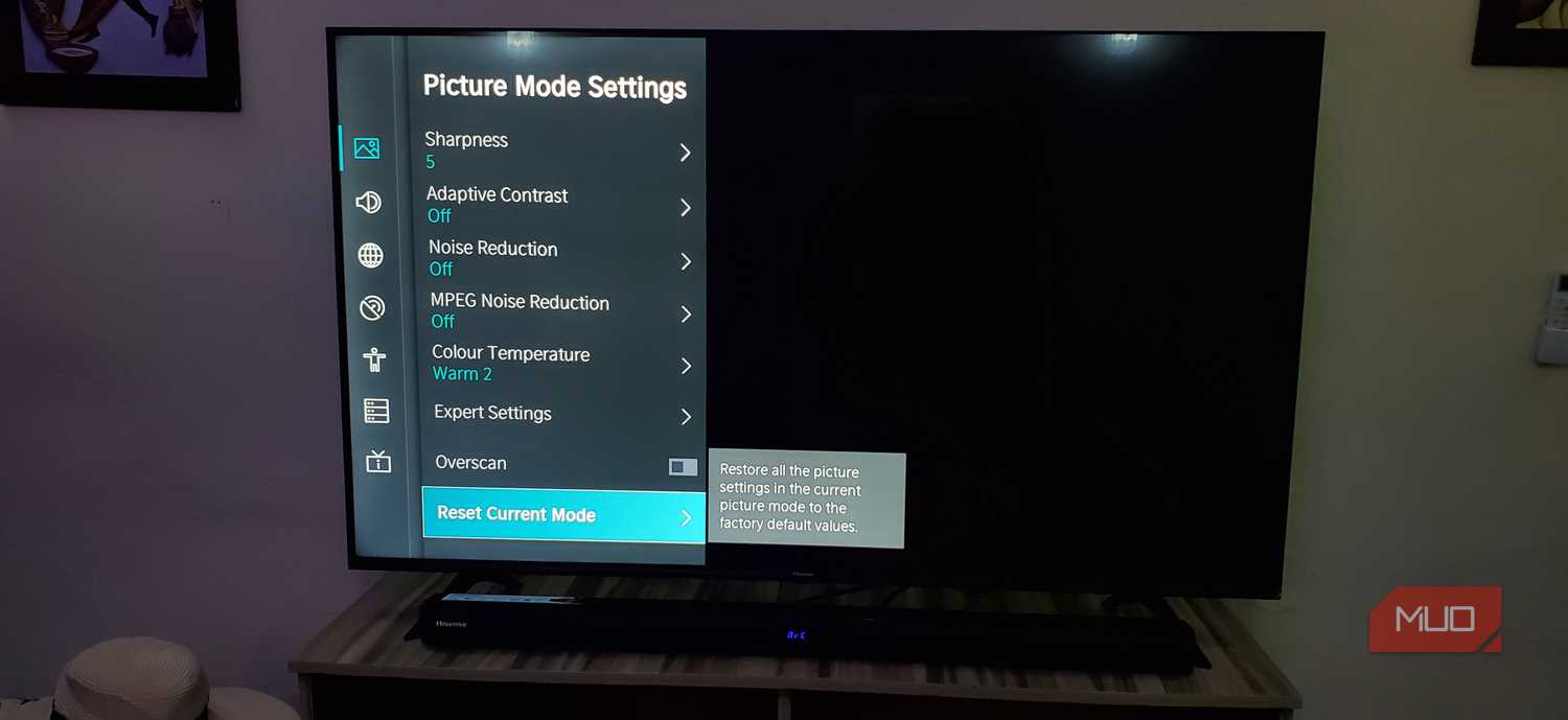 More picture mode settings on Hisense smart TV.