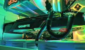 The inside of a custom built computer—showcasing the GPU