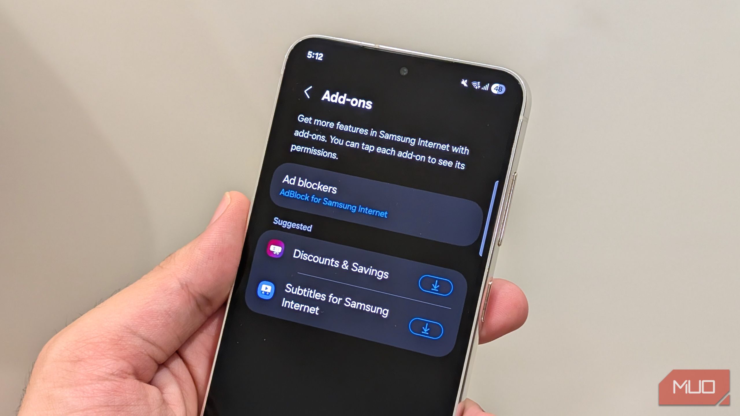 Third-party add-ons in Samsung Internet browser