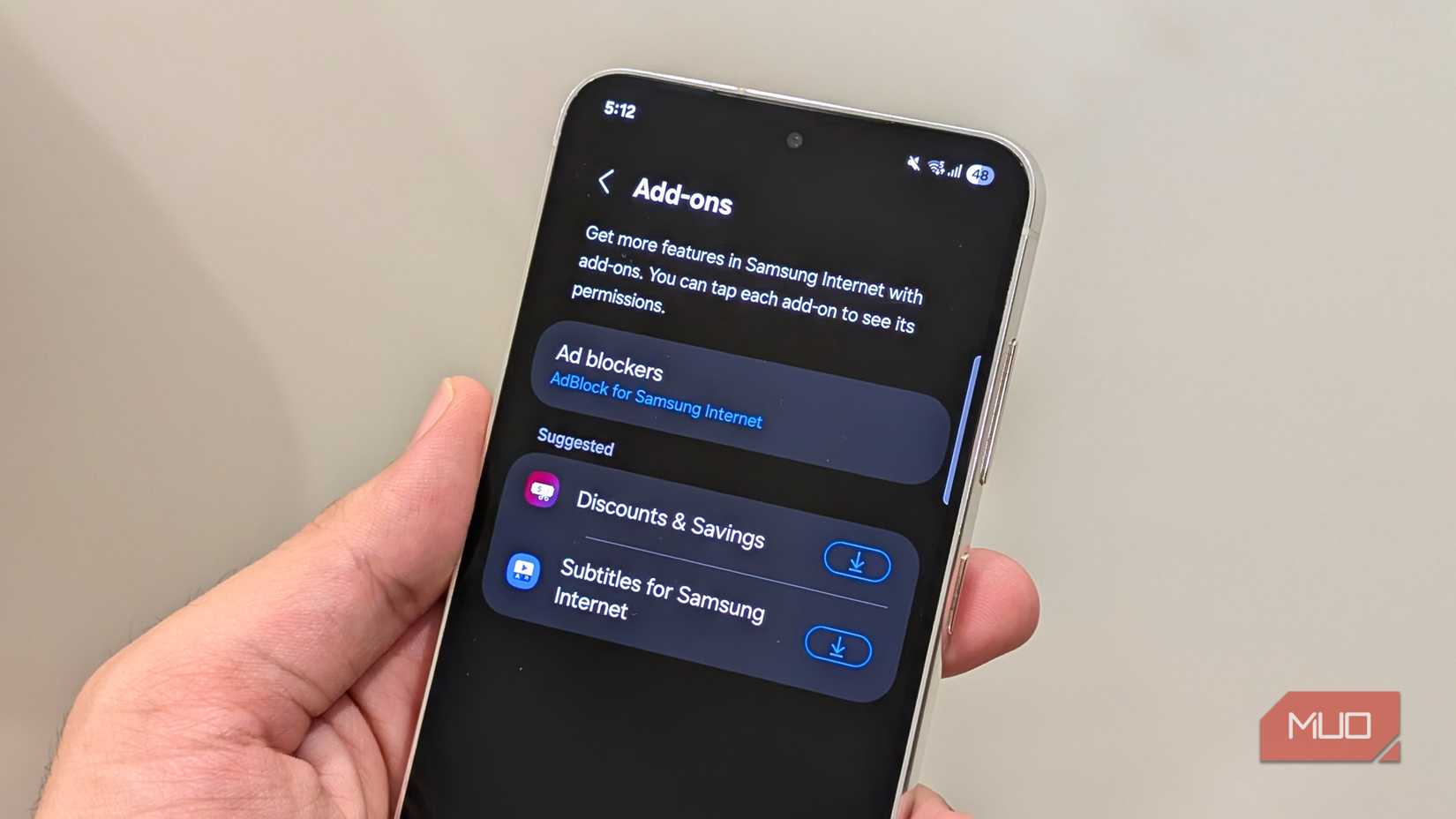 Third-party add-ons in Samsung Internet browser