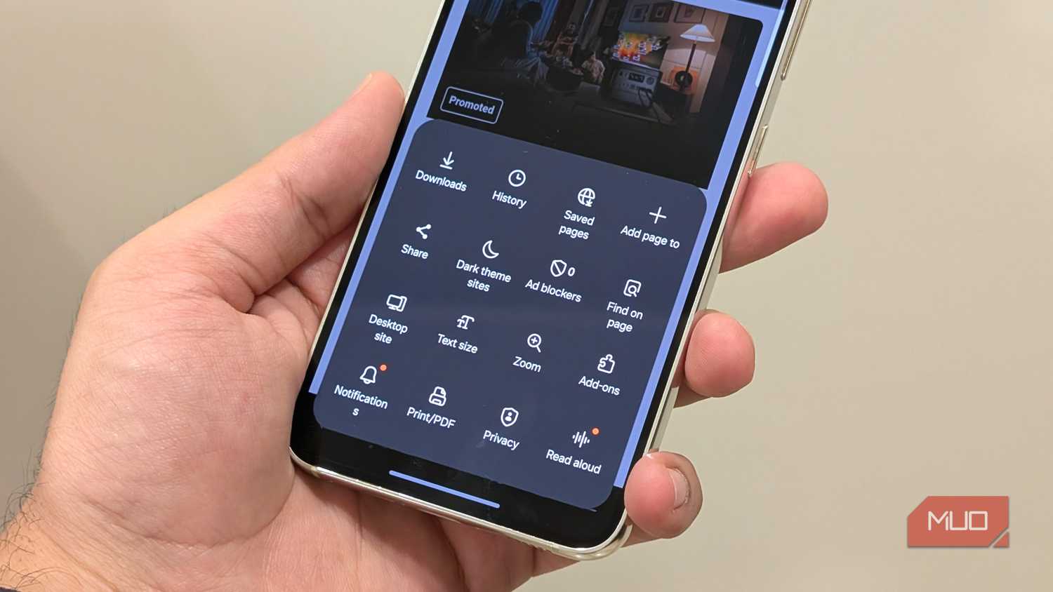 Customizing menu bar in Samsung Internet browser