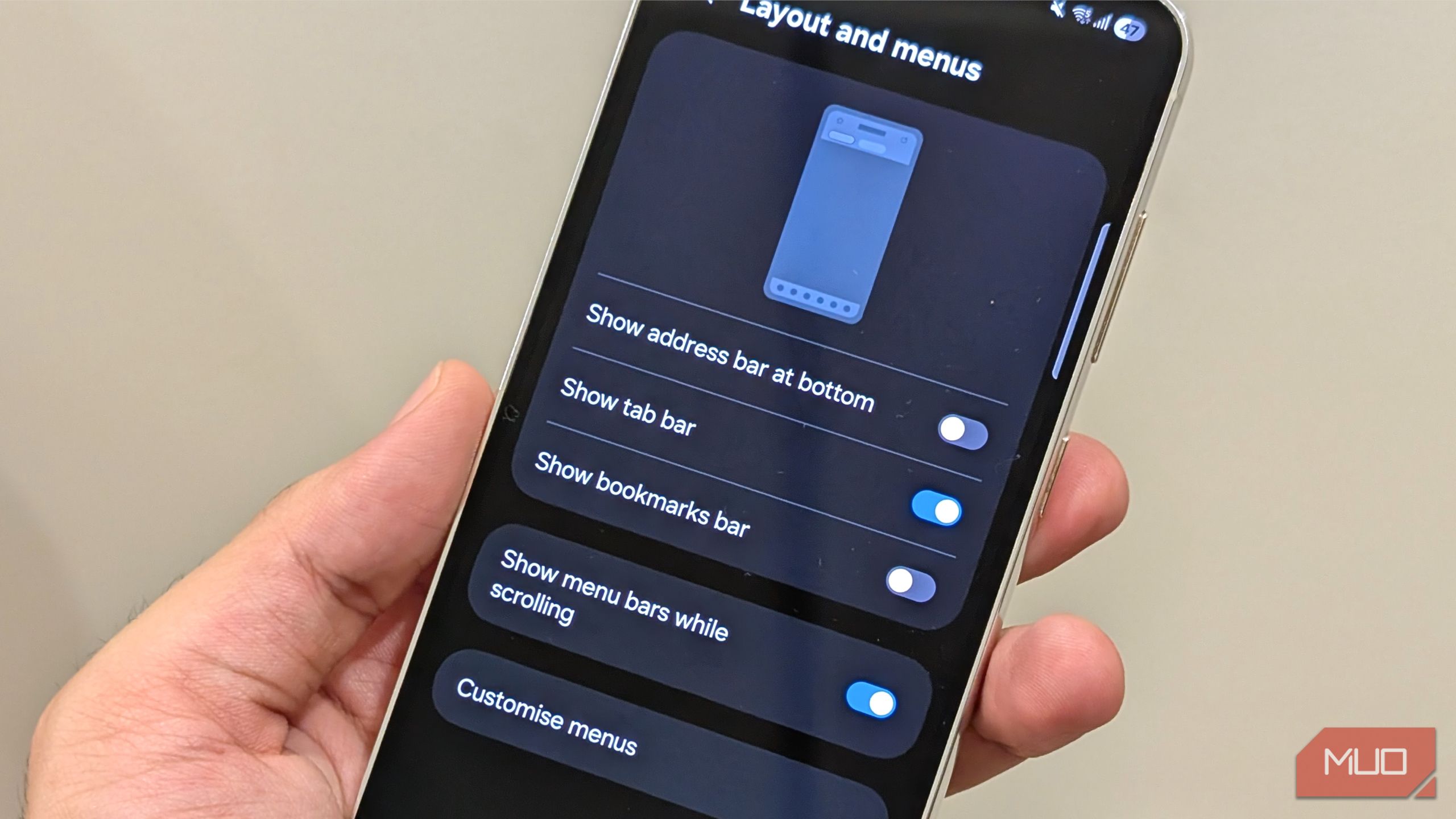 Customization of home screen in Samsung Internet browser