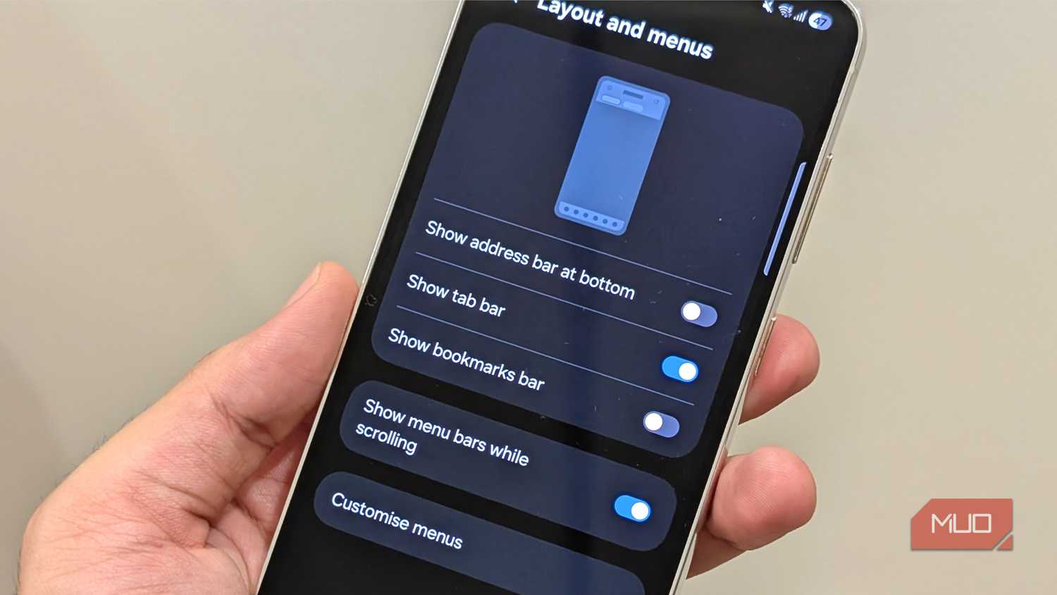 Customization of home screen in Samsung Internet browser