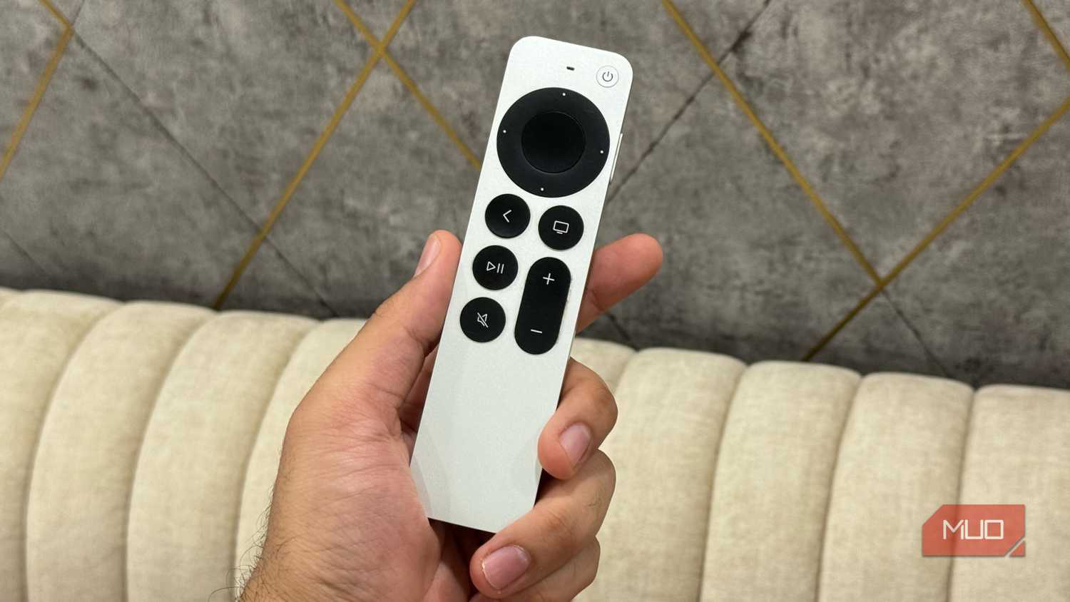 Apple TV remote in hand