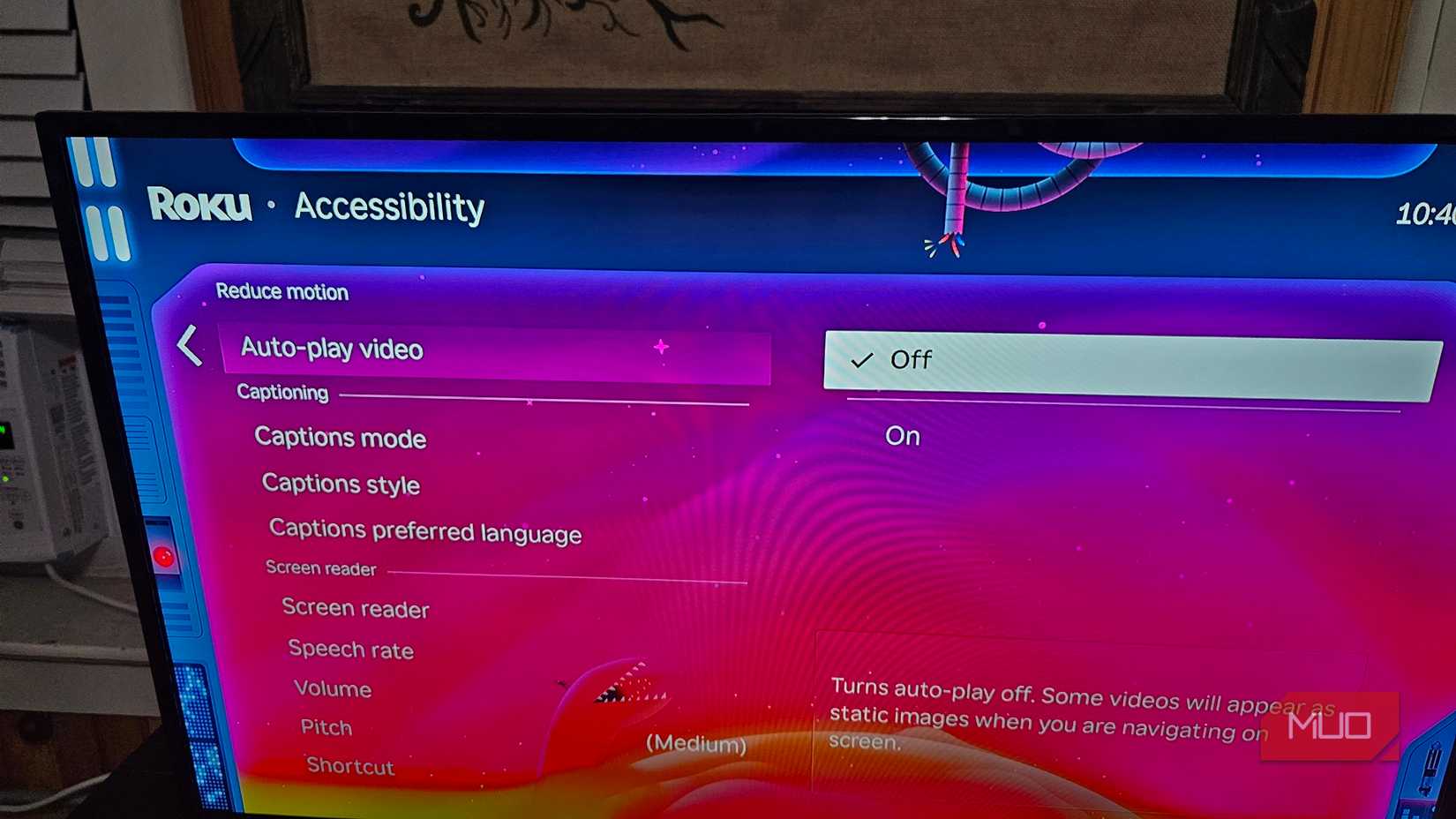 In Roku's Accessibility menu, disabling the Auto-play video feature