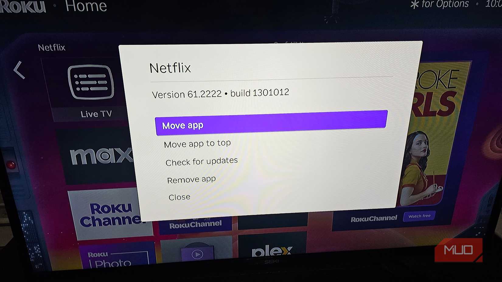 Moving the Netflix app in Roku's home screen menu