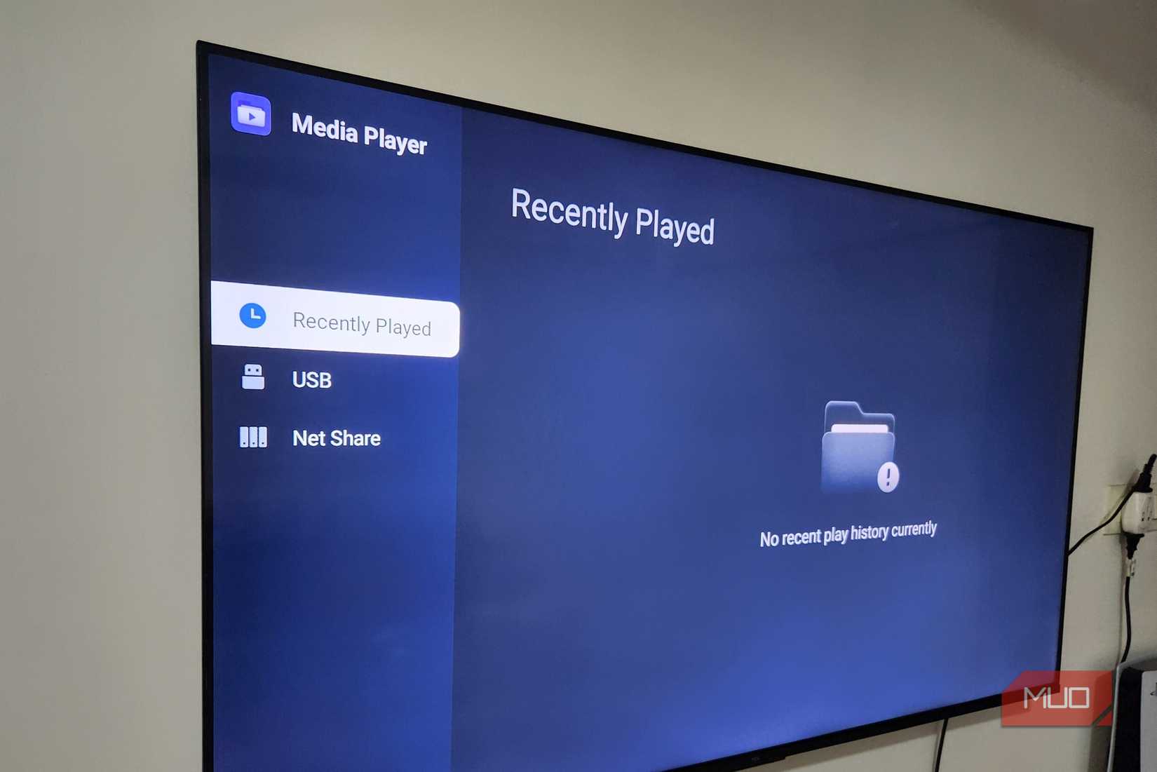 TV on wall showing the Media Player app