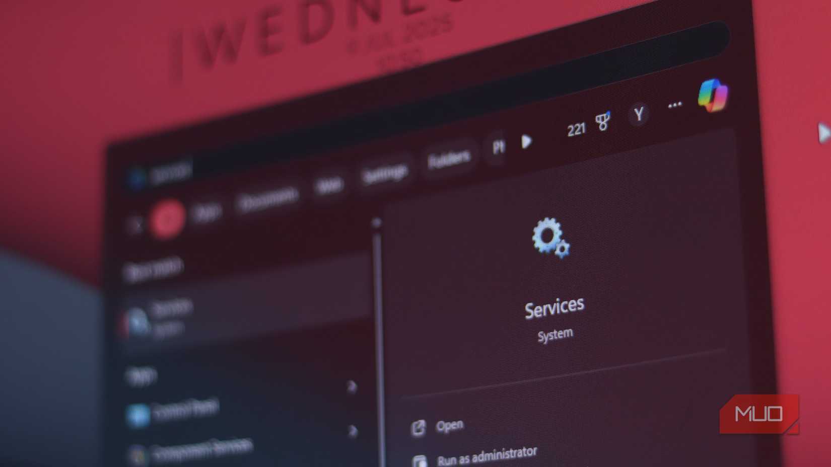 Windows Services app on the Start menu