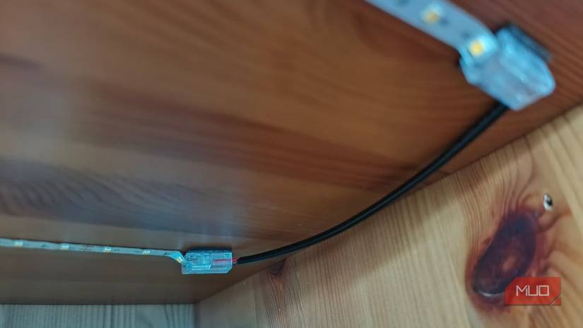 A hidden wire connecting two LED strips