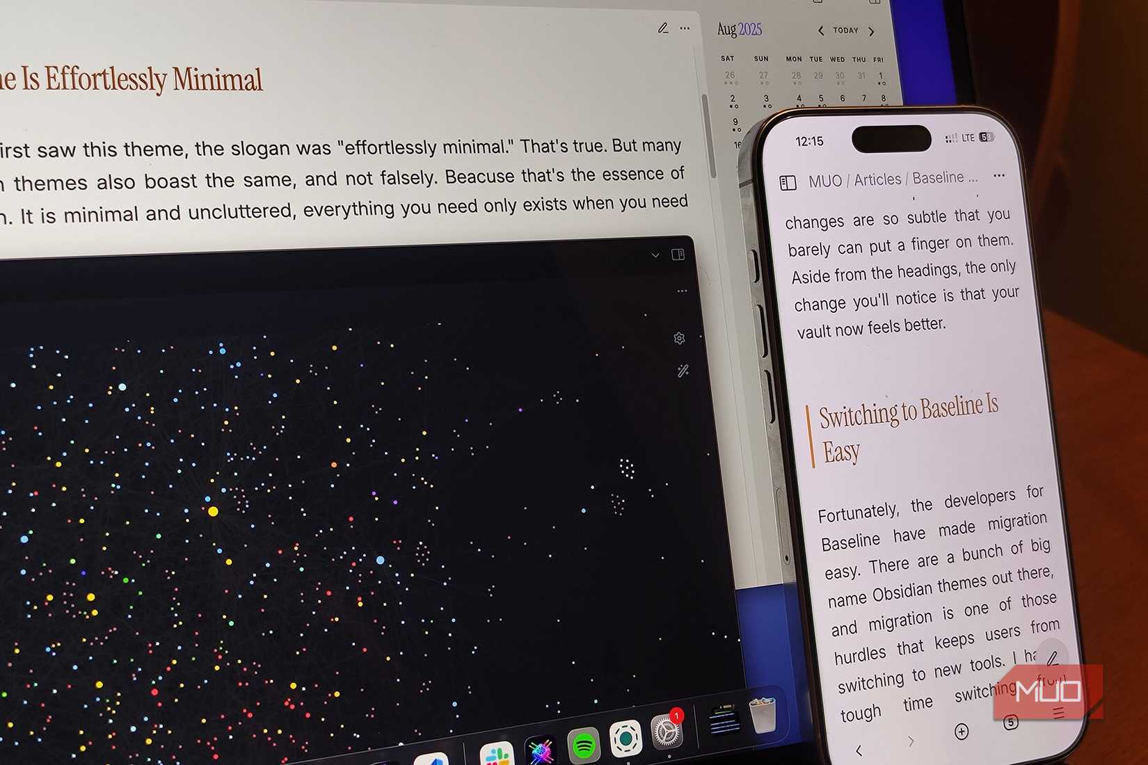 An iPhone and MacBook showing the Baseline theme in Obsidian