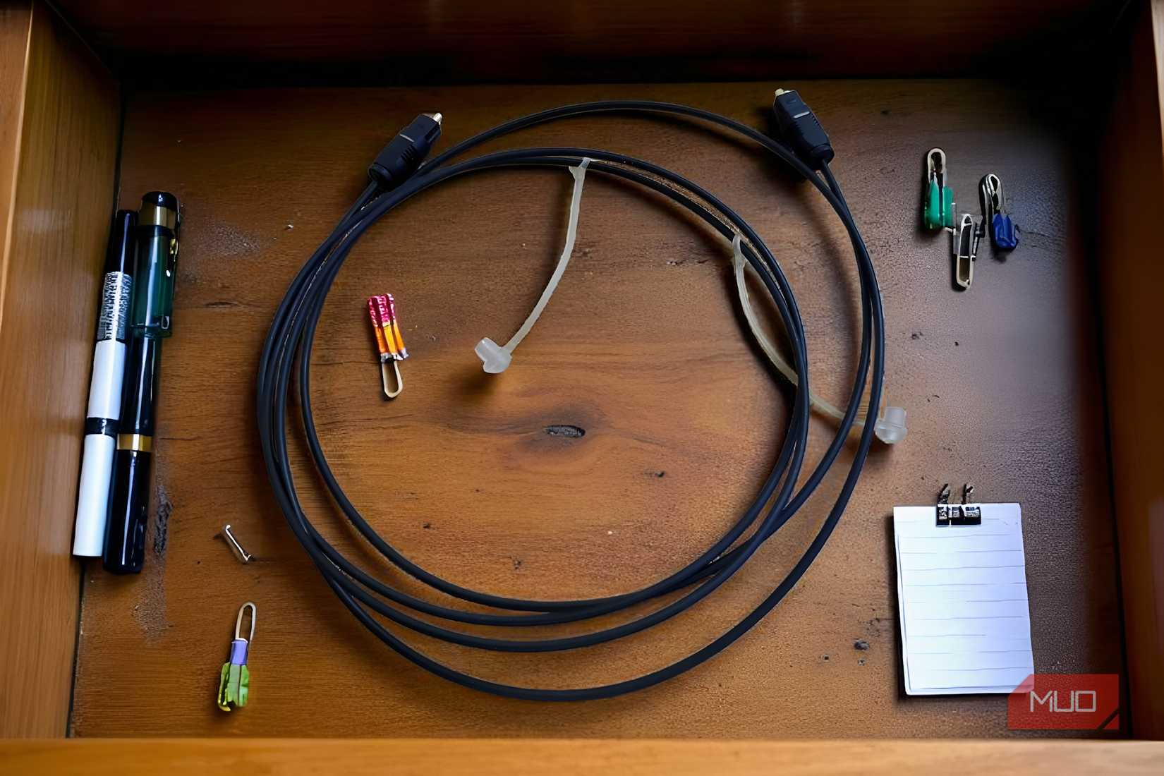 An optical cable in a drawer.