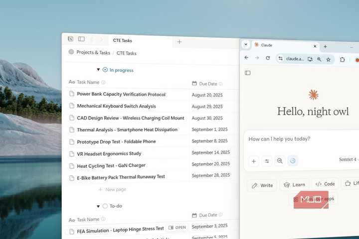Claude and Notion windows side-by-side in Windows 11.