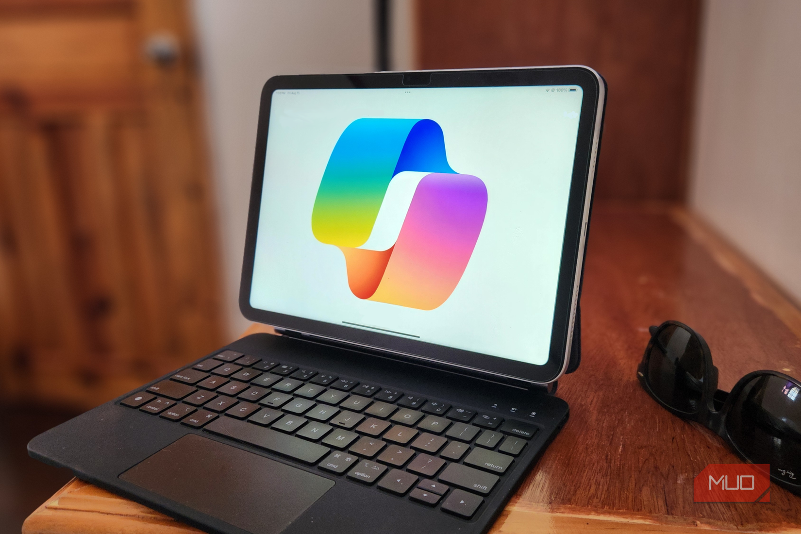 The Microsoft Copilot logo on an iPad