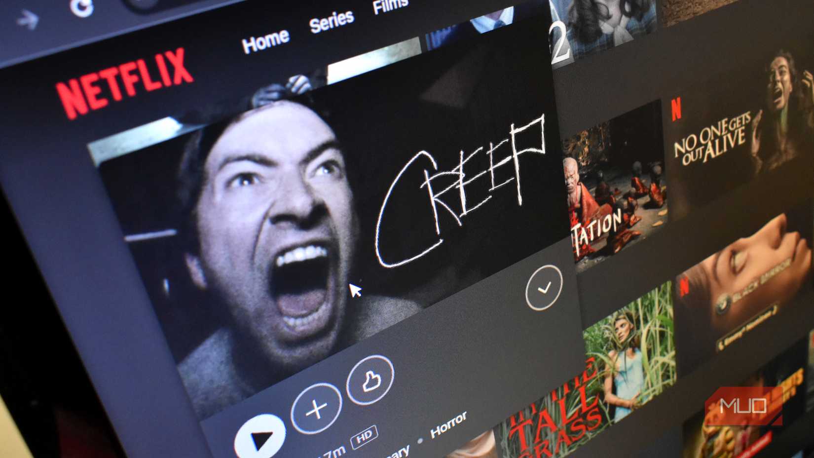 creep film on netflix on computer screen.