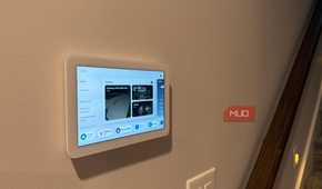 echo hub flush mounted on wall by stairs