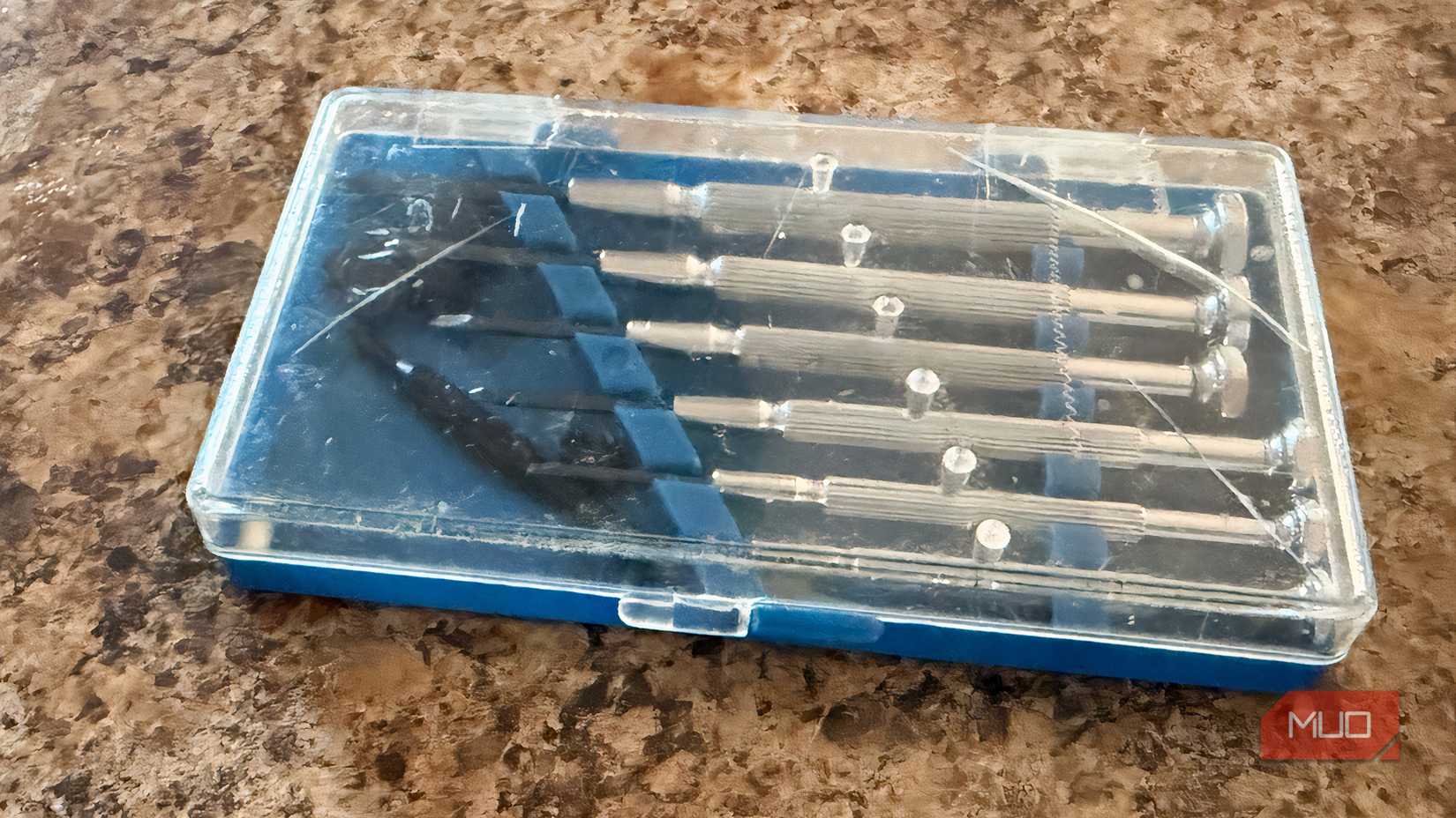 A case filled with tiny household screwdrivers.