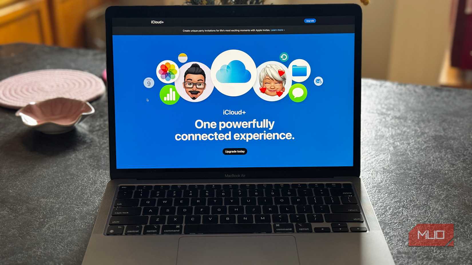 iCloud+ Website on MacBook Sitting on Kitchen Island