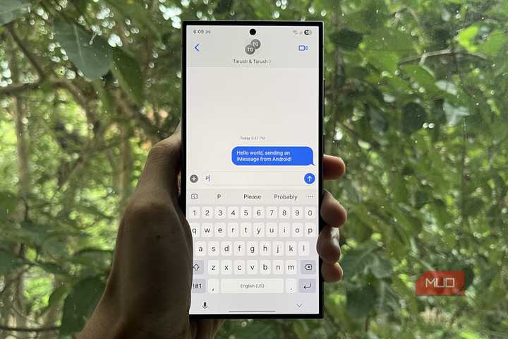 iMessage chat open on a Samsung phone via OpenBubbles
