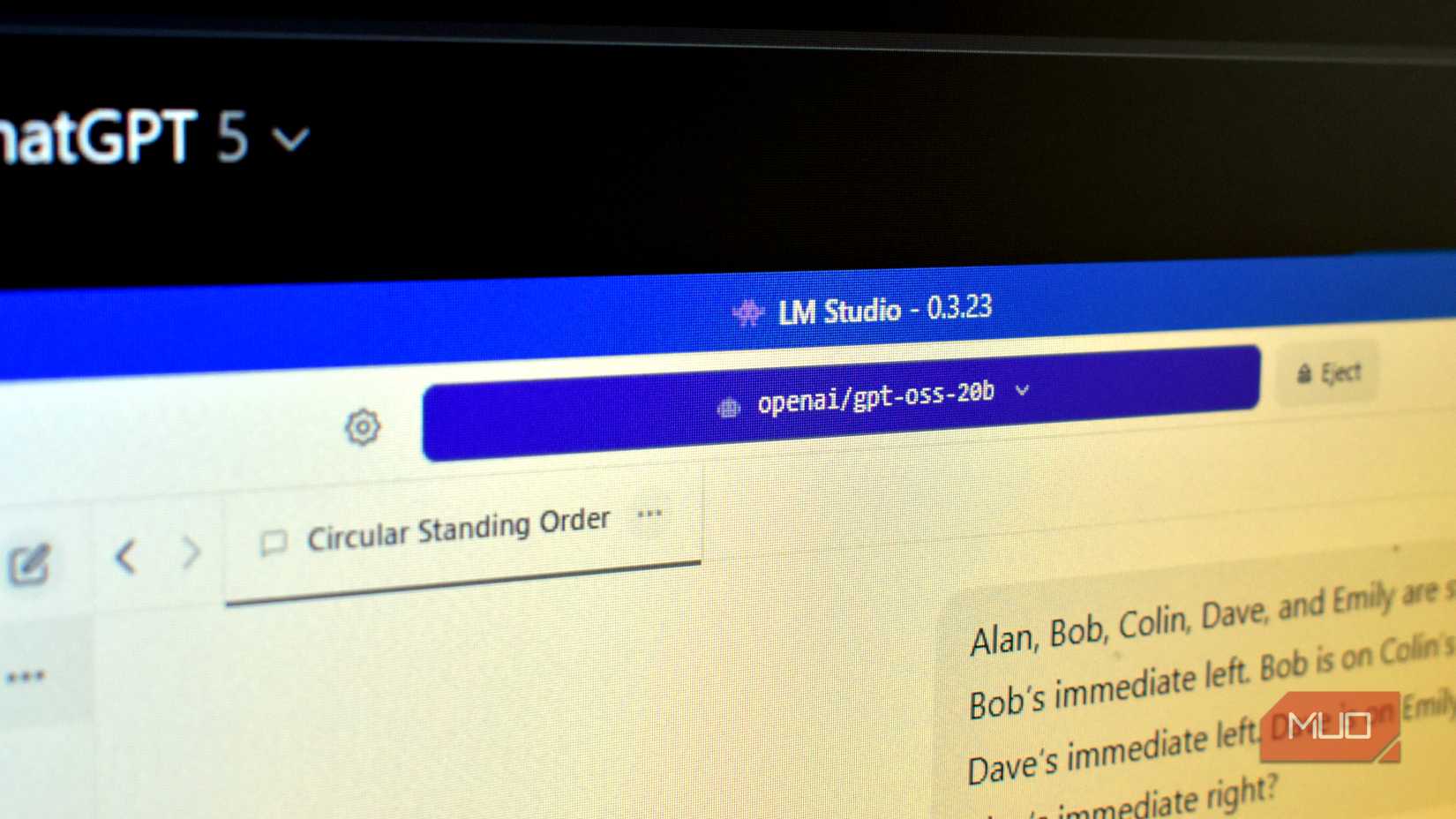 lm studio openai gpt-oss-20b local ai on comptuer screen.