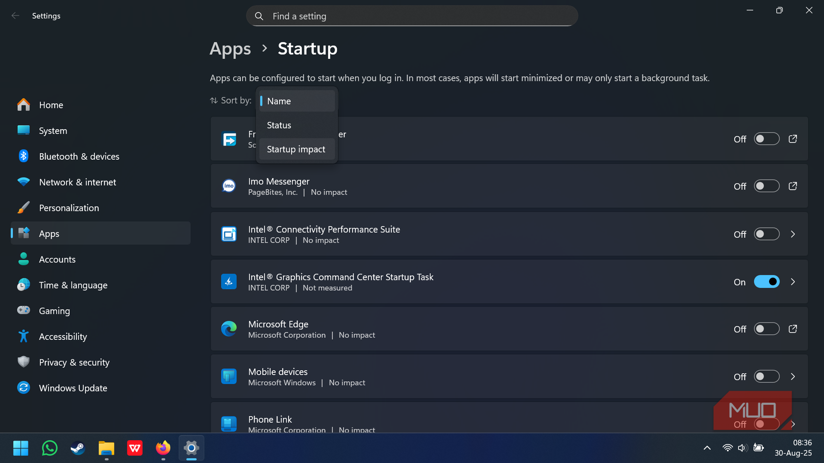 Process of disabling "launch on startup" apps on Windows.