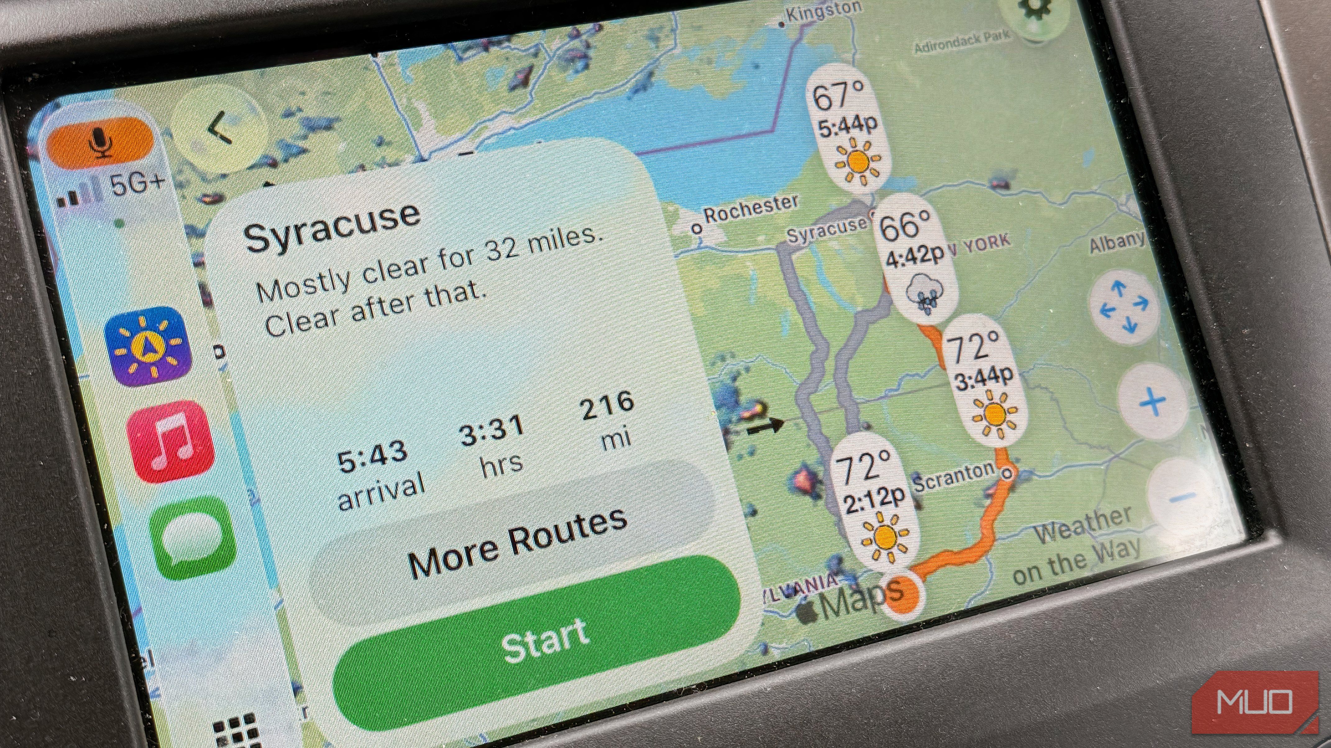 Weather on the Way app showing on CarPlay.