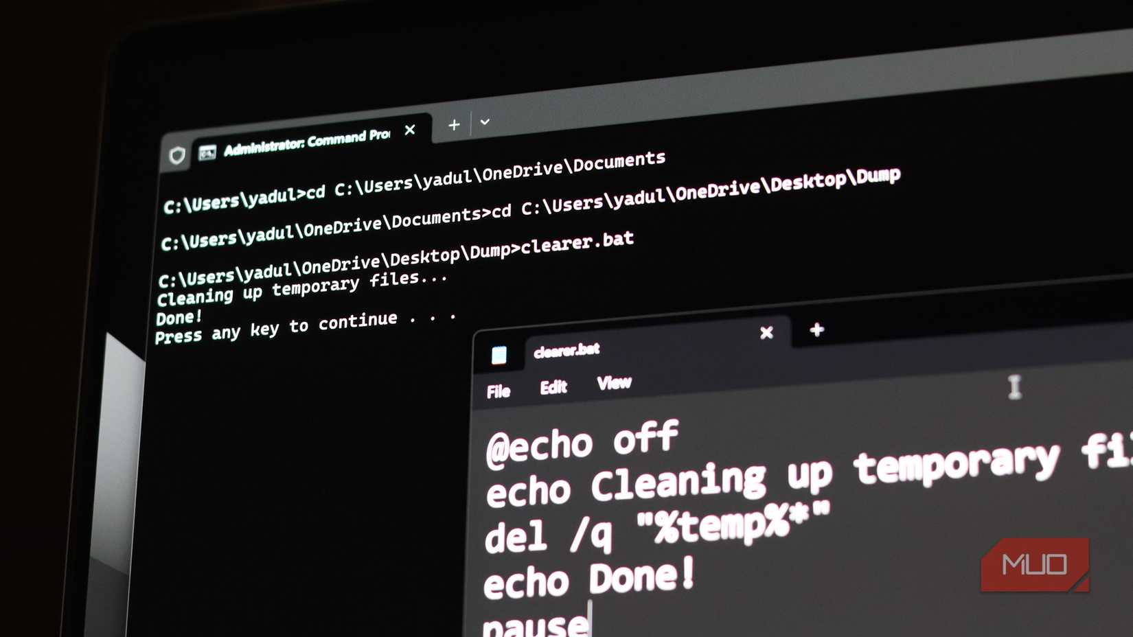 Command Prompt showing results of a batch file. 