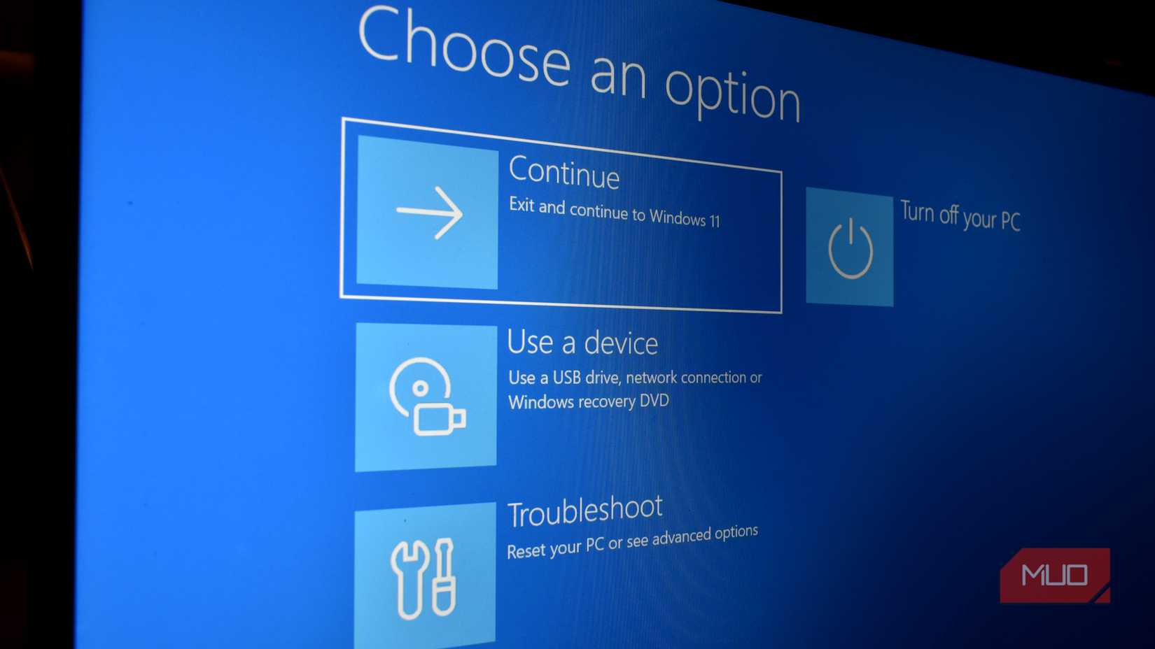 windows recovery environment on laptop screen.