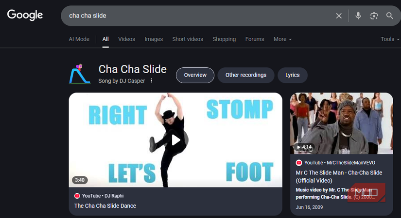 Cha Cha Slide Google Easter Egg