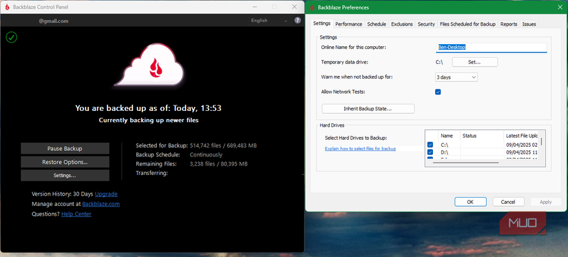 Backblaze on Windows