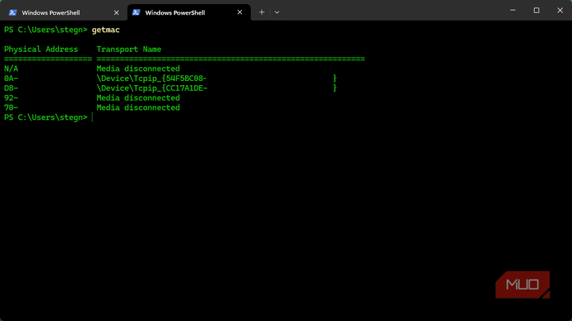 05 Windows getmac Command