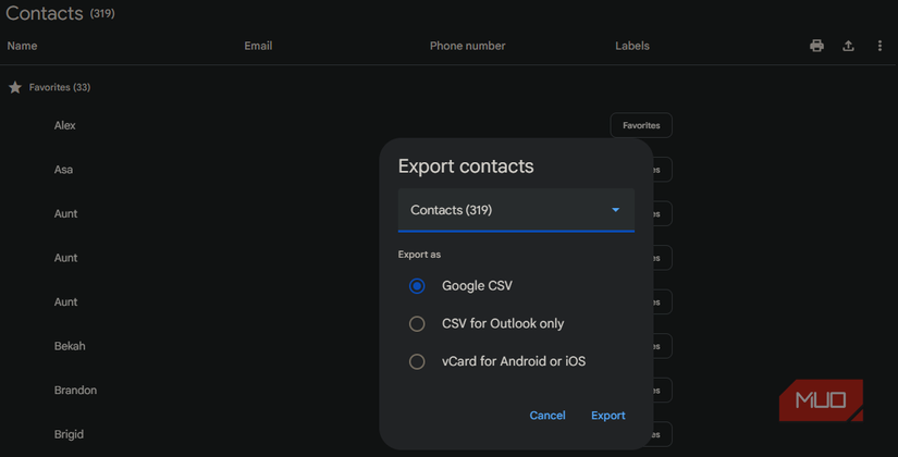06 Google Contacts Export Data
