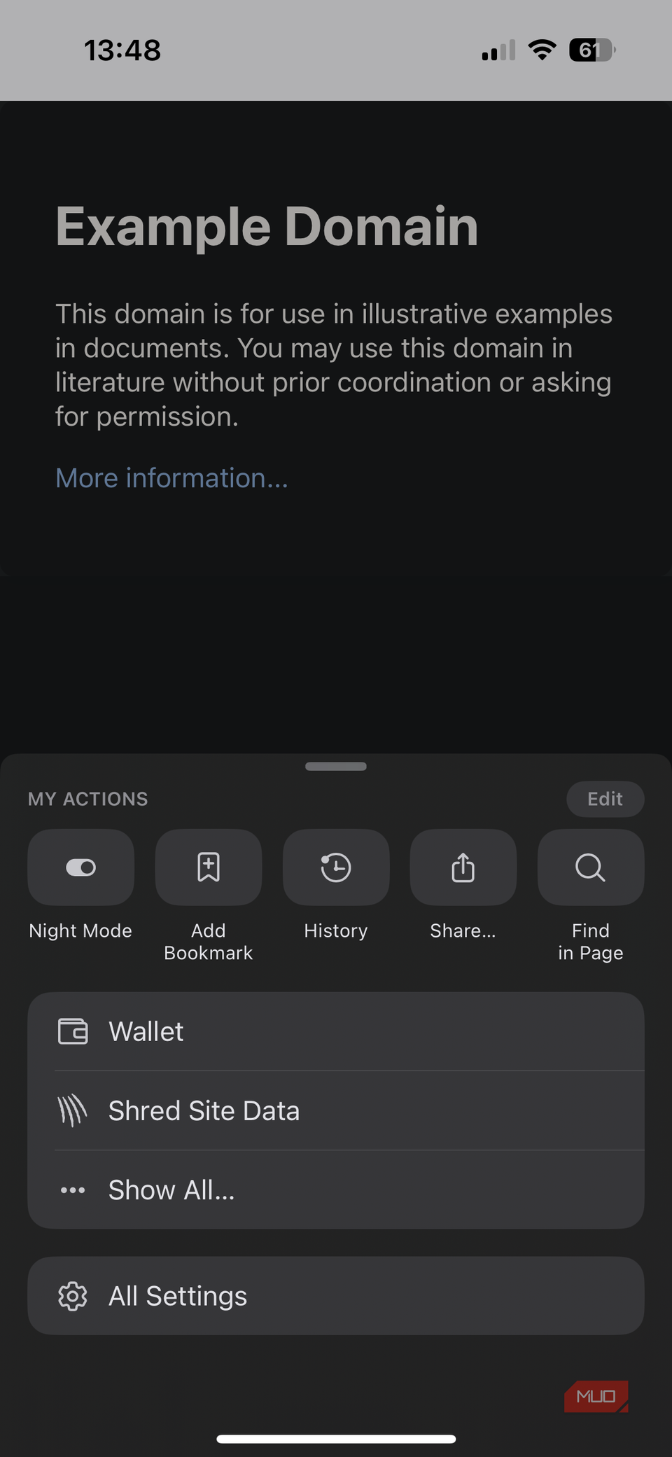 06b Brave Browser Dark Website With Options Menu