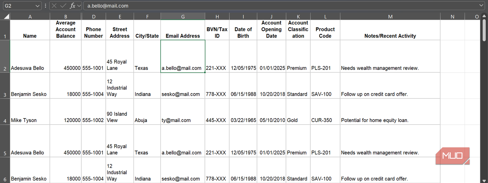 A saved view of all my customer information.