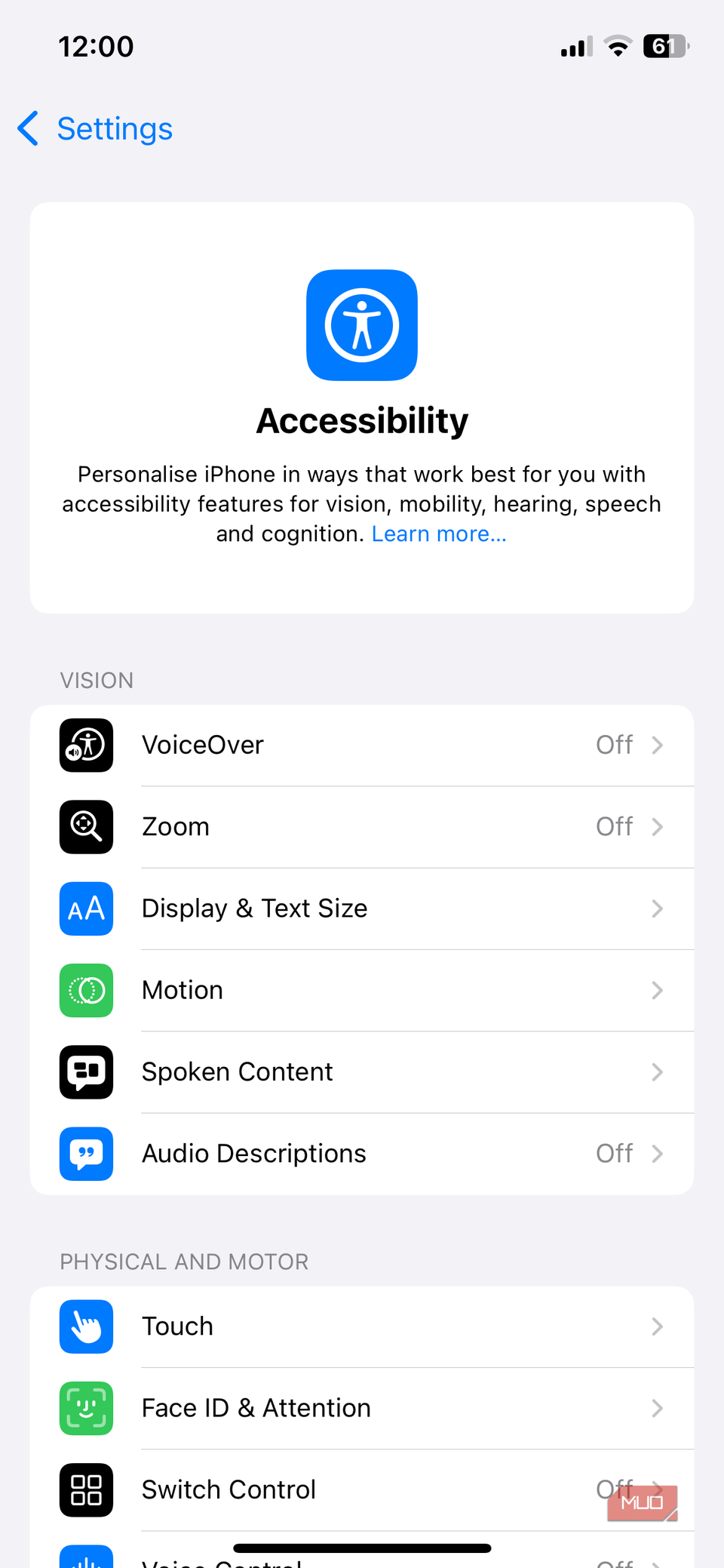 Accessibility menu on iPhone
