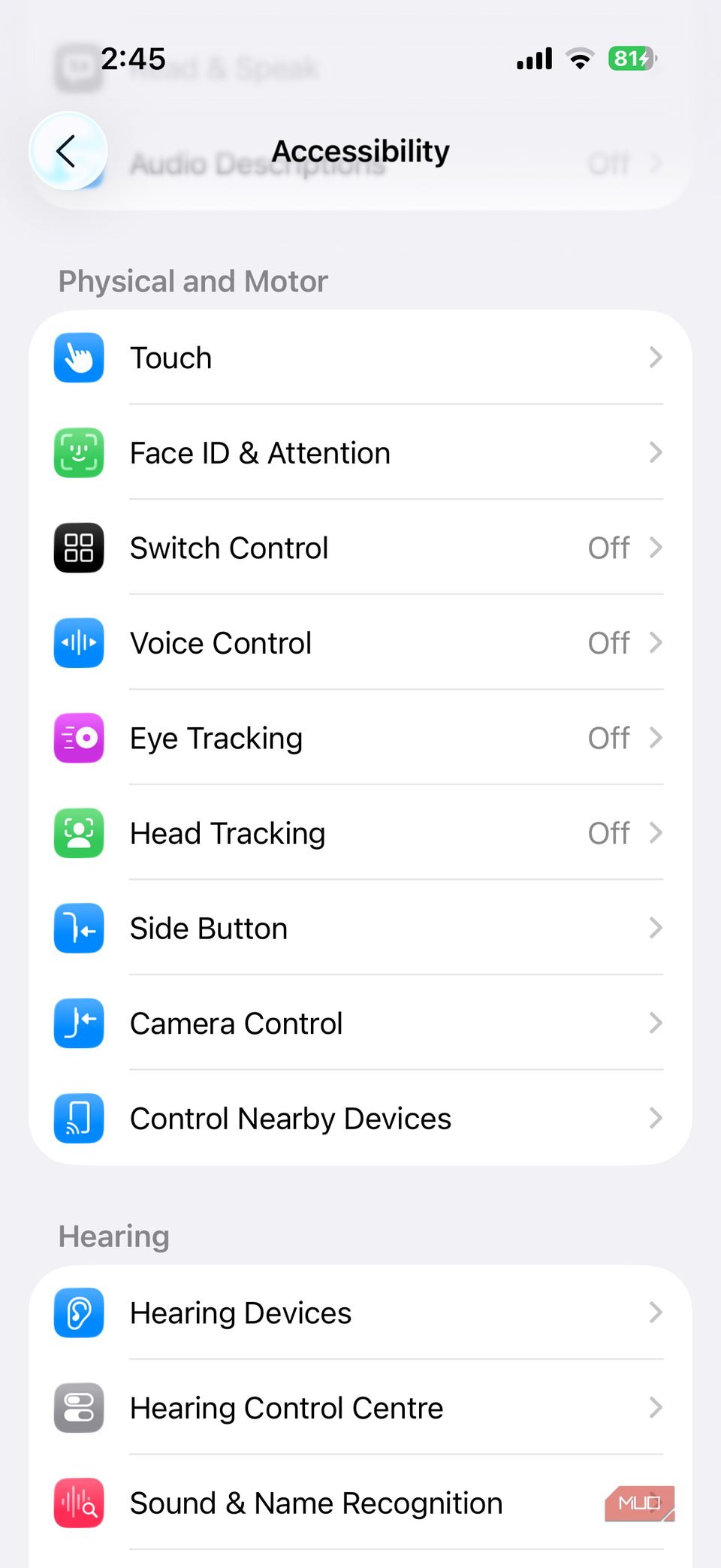 Accessibility settings on iPhone