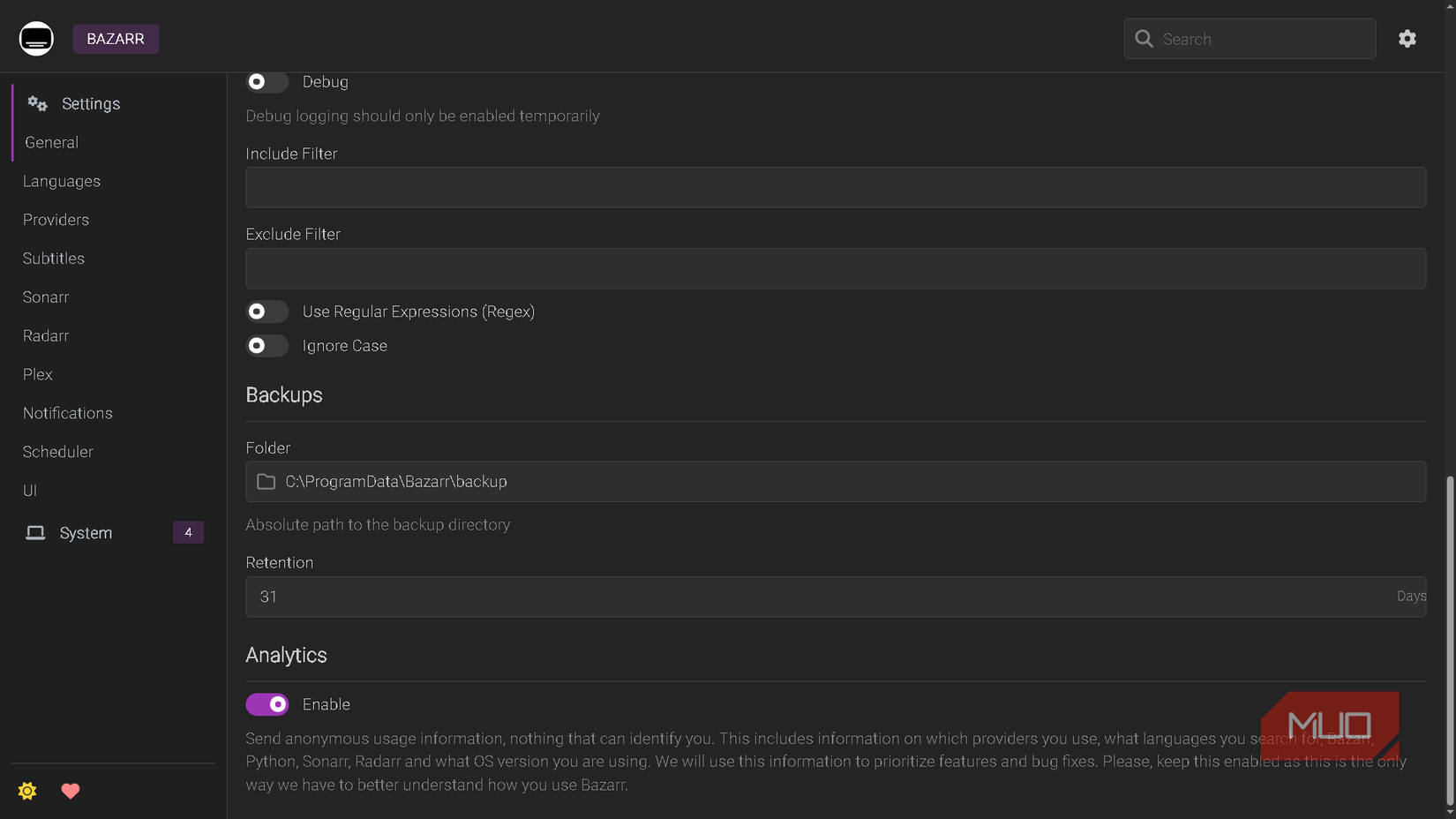 Accessing the General settings in Bazarr.