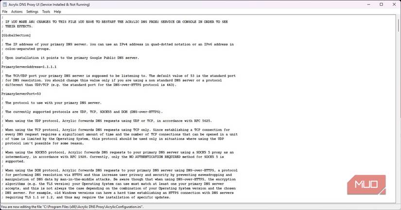 Acrylic configuration file