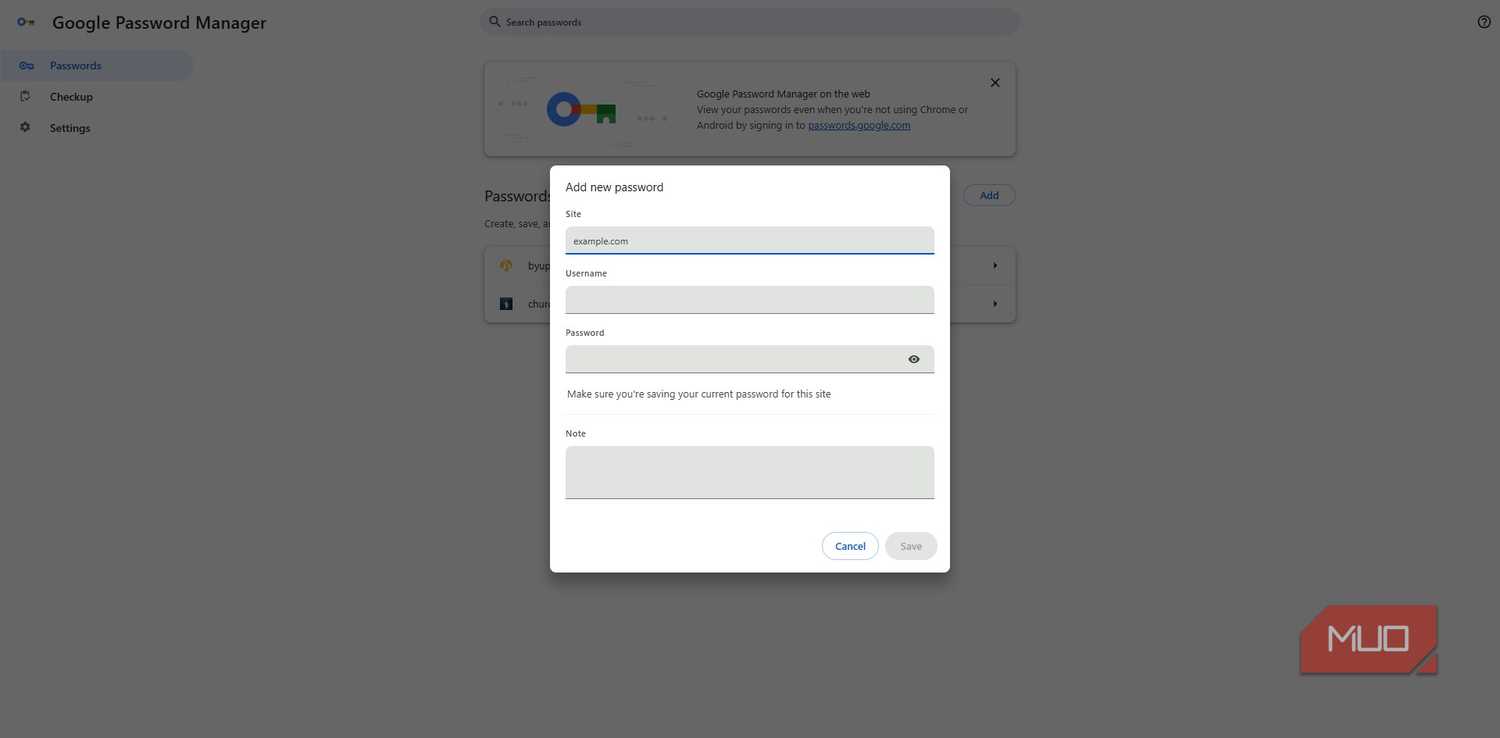 Adding new password in Chrome