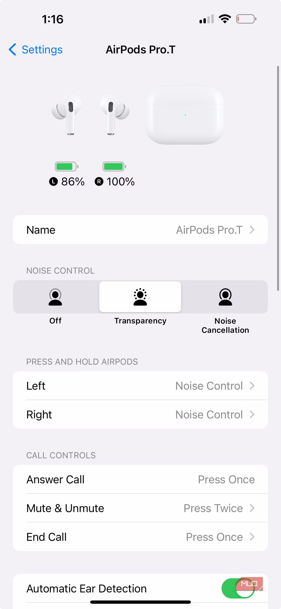 airpods settings battery levels